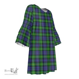 Scottish Gordon Modern Tartan Womens Stacked Ruffle Sleeve Tartan Dress
