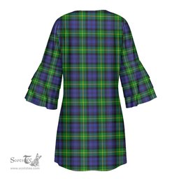 Scottish Gordon Modern Tartan Womens Stacked Ruffle Sleeve Tartan Dress