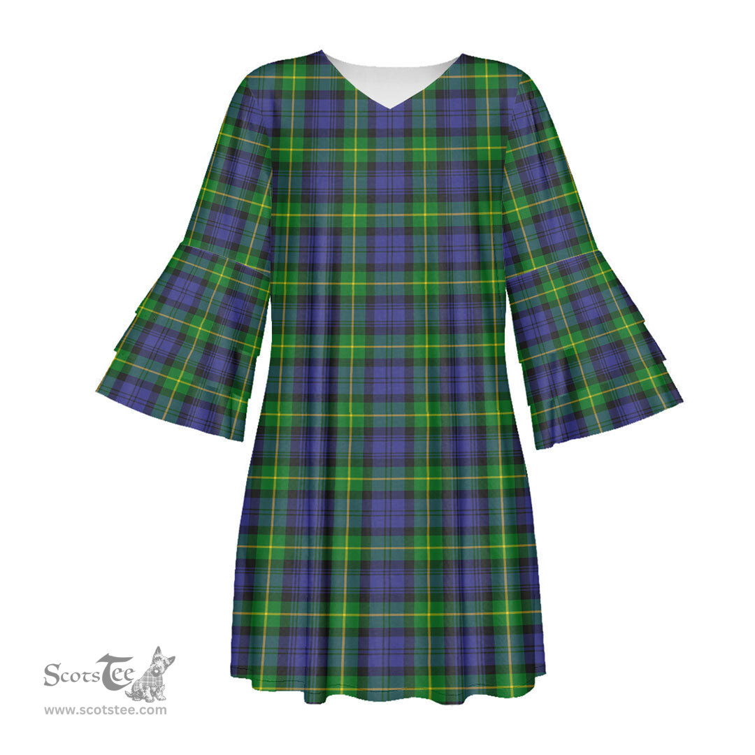 Scottish Gordon Modern Tartan Womens Stacked Ruffle Sleeve Tartan Dress