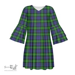 Scottish Gordon Modern Tartan Womens Stacked Ruffle Sleeve Tartan Dress