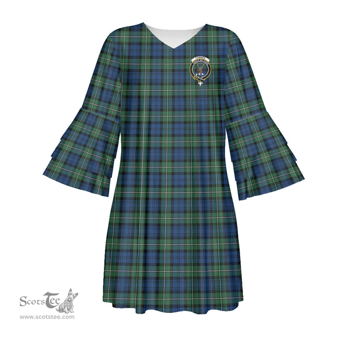 Scottish Forbes Ancient Clan Tartan Crest Womens Stacked Ruffle Sleeve Tartan Dress