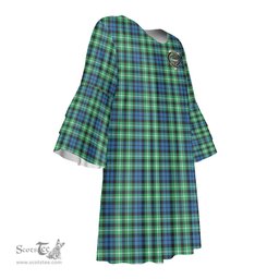 Scottish Graham of Montrose Ancient Clan Tartan Crest Womens Stacked Ruffle Sleeve Tartan Dress