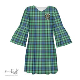 Scottish Graham of Montrose Ancient Clan Tartan Crest Womens Stacked Ruffle Sleeve Tartan Dress