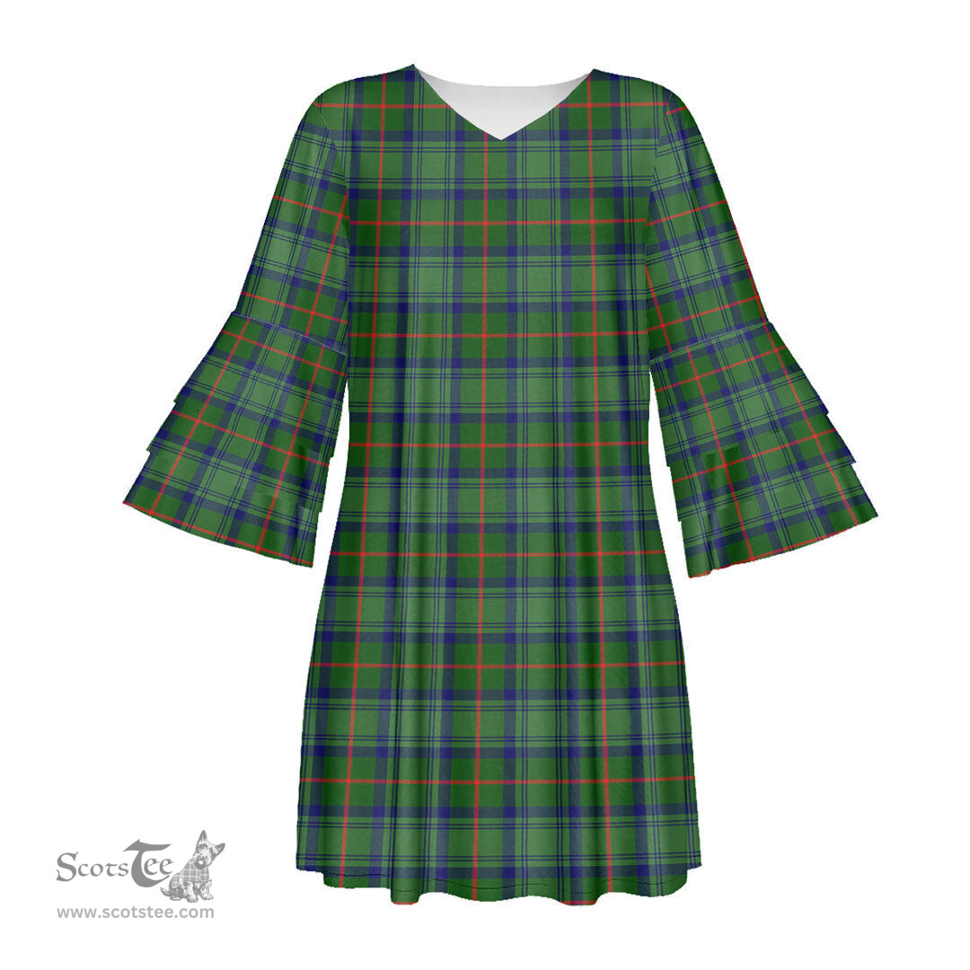 Scottish Cranstoun Tartan Womens Stacked Ruffle Sleeve Tartan Dress