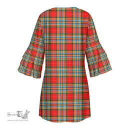 Scottish Chattan Tartan Womens Stacked Ruffle Sleeve Tartan Dress