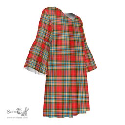 Scottish Chattan Tartan Womens Stacked Ruffle Sleeve Tartan Dress