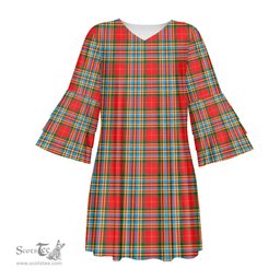 Scottish Chattan Tartan Womens Stacked Ruffle Sleeve Tartan Dress