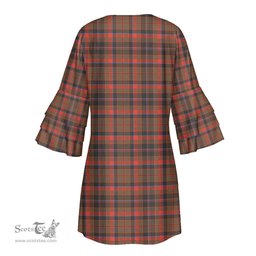 Scottish Cumming Hunting Weathered Tartan Womens Stacked Ruffle Sleeve Tartan Dress
