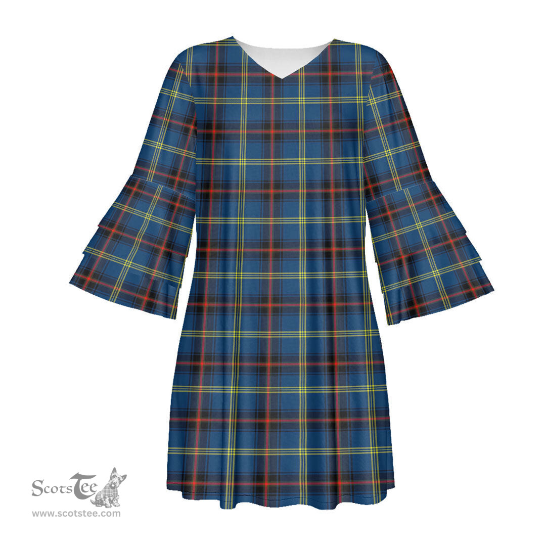 Scottish Grewar Tartan Womens Stacked Ruffle Sleeve Tartan Dress
