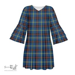 Scottish Grewar Tartan Womens Stacked Ruffle Sleeve Tartan Dress