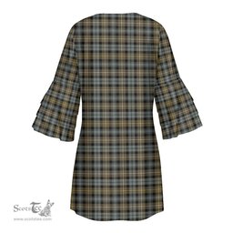 Scottish Campbell Argyll Weathered Clan Tartan Crest Womens Stacked Ruffle Sleeve Tartan Dress