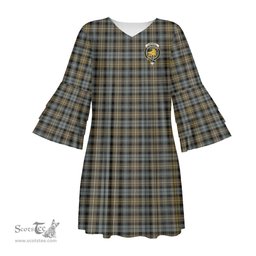Scottish Campbell Argyll Weathered Clan Tartan Crest Womens Stacked Ruffle Sleeve Tartan Dress