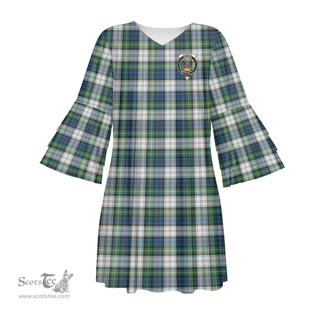 Scottish Gordon Dress Ancient Clan Tartan Crest Womens Stacked Ruffle Sleeve Tartan Dress