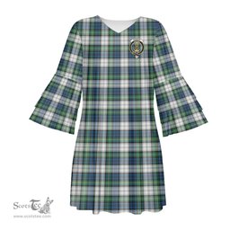 Scottish Gordon Dress Ancient Clan Tartan Crest Womens Stacked Ruffle Sleeve Tartan Dress