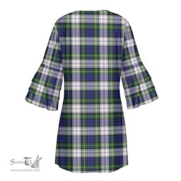 Scottish Gordon Dress Modern Tartan Womens Stacked Ruffle Sleeve Tartan Dress