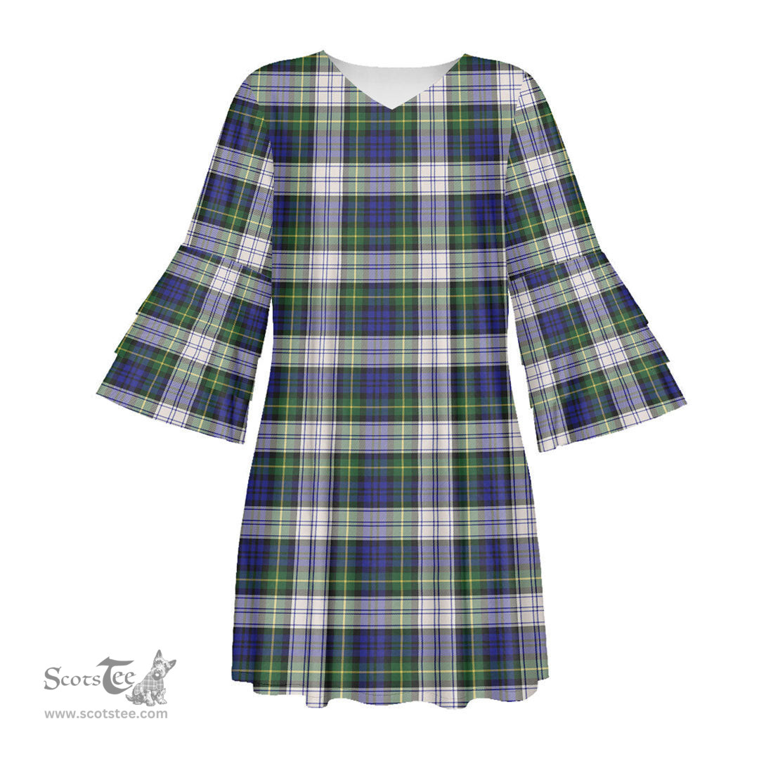 Scottish Gordon Dress Modern Tartan Womens Stacked Ruffle Sleeve Tartan Dress
