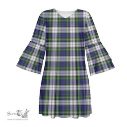 Scottish Gordon Dress Modern Tartan Womens Stacked Ruffle Sleeve Tartan Dress
