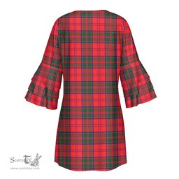 Scottish Drummond Modern Tartan Womens Stacked Ruffle Sleeve Tartan Dress