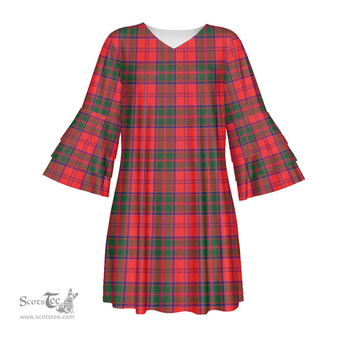 Scottish Drummond Modern Tartan Womens Stacked Ruffle Sleeve Tartan Dress