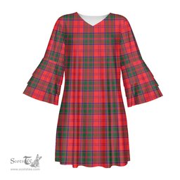 Scottish Drummond Modern Tartan Womens Stacked Ruffle Sleeve Tartan Dress