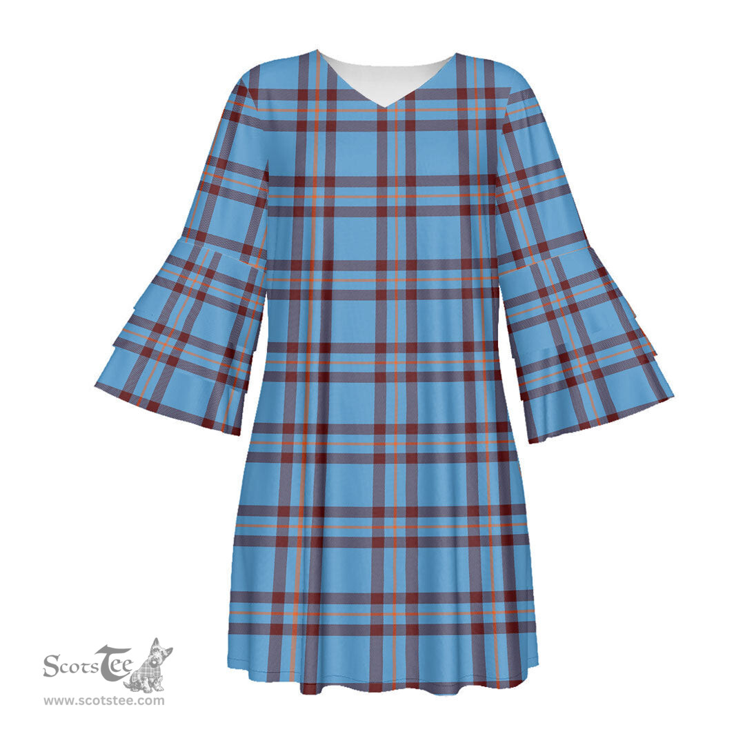 Scottish Elliot Ancient Tartan Womens Stacked Ruffle Sleeve Tartan Dress