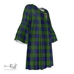 Scottish Dundas Modern Clan Tartan Crest Womens Stacked Ruffle Sleeve Tartan Dress