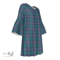 Scottish Douglas Modern Tartan Womens Stacked Ruffle Sleeve Tartan Dress