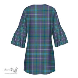 Scottish Douglas Modern Tartan Womens Stacked Ruffle Sleeve Tartan Dress