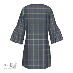Scottish Campbell Argyll Modern Clan Tartan Crest Womens Stacked Ruffle Sleeve Tartan Dress