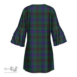 Scottish Davidson Modern Clan Tartan Crest Womens Stacked Ruffle Sleeve Tartan Dress