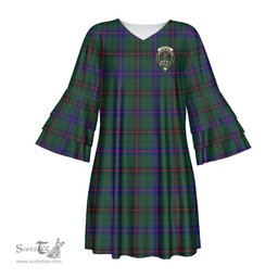 Scottish Davidson Modern Clan Tartan Crest Womens Stacked Ruffle Sleeve Tartan Dress