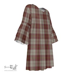 Scottish Cunningham Burgundy Dancers Tartan Womens Stacked Ruffle Sleeve Tartan Dress