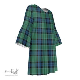 Scottish Graham of Menteith Ancient Tartan Womens Stacked Ruffle Sleeve Tartan Dress
