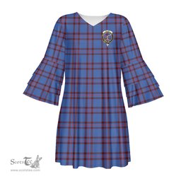 Scottish Elliot Modern Clan Tartan Crest Womens Stacked Ruffle Sleeve Tartan Dress