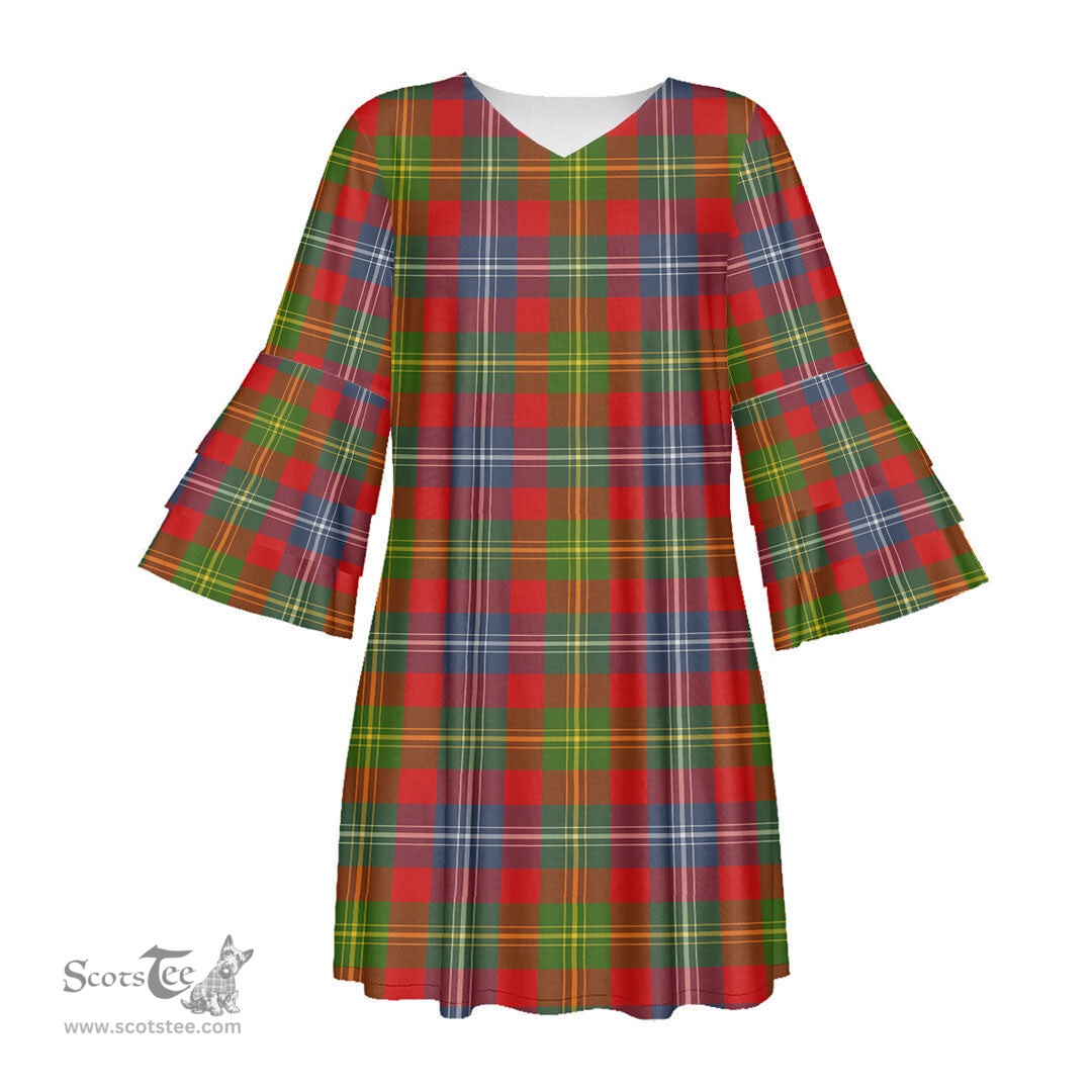 Scottish Forrester Tartan Womens Stacked Ruffle Sleeve Tartan Dress
