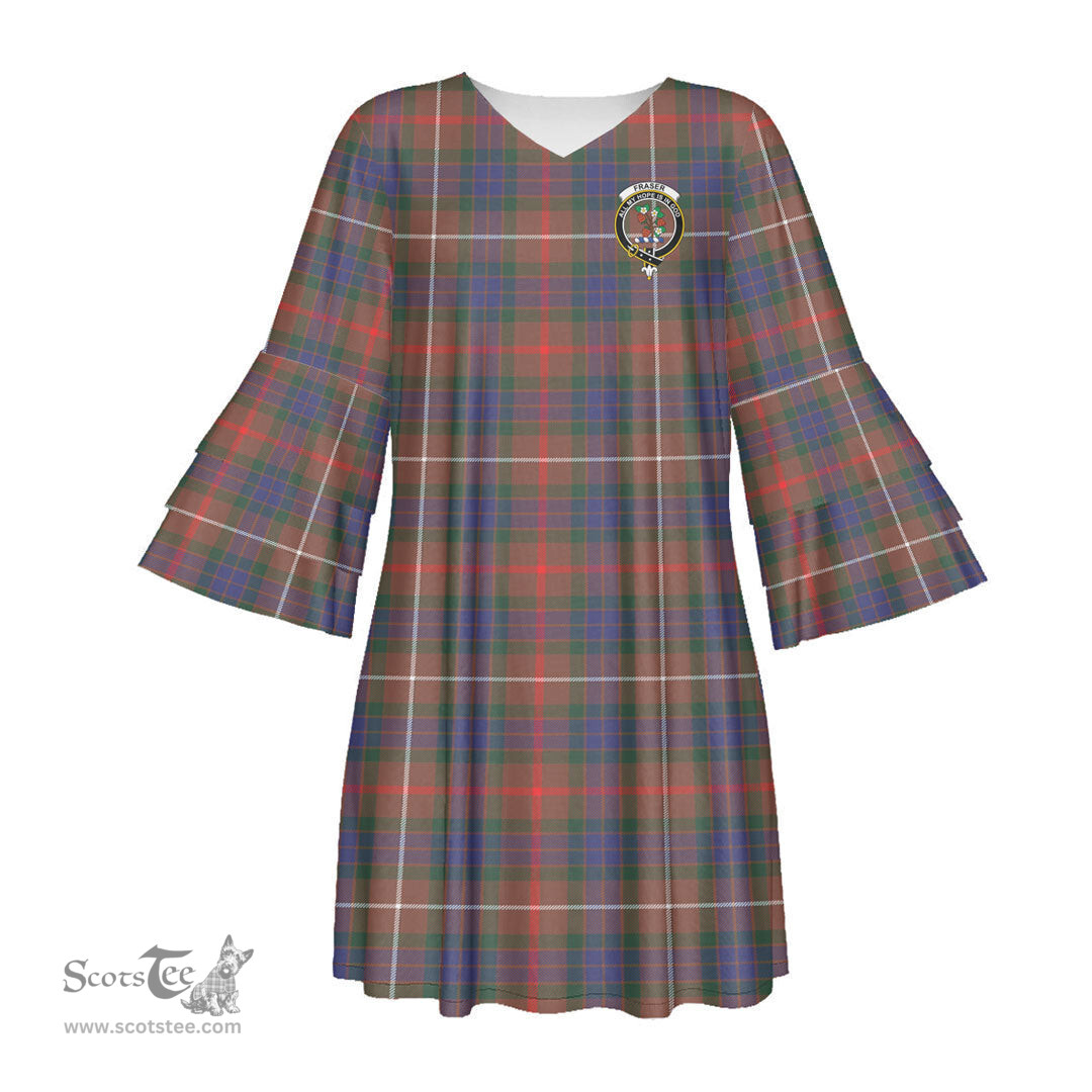 Scottish Fraser Hunting Modern Clan Tartan Crest Womens Stacked Ruffle Sleeve Tartan Dress