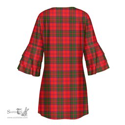 Scottish Grant Modern Tartan Womens Stacked Ruffle Sleeve Tartan Dress