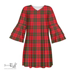 Scottish Grant Modern Tartan Womens Stacked Ruffle Sleeve Tartan Dress