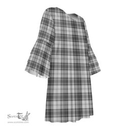 Scottish Douglas Grey Modern Tartan Womens Stacked Ruffle Sleeve Tartan Dress