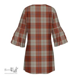 Scottish Davidson Dress Dancers Clan Tartan Crest Womens Stacked Ruffle Sleeve Tartan Dress