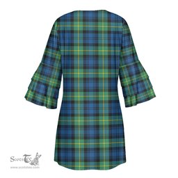 Scottish Gordon Ancient Tartan Womens Stacked Ruffle Sleeve Tartan Dress