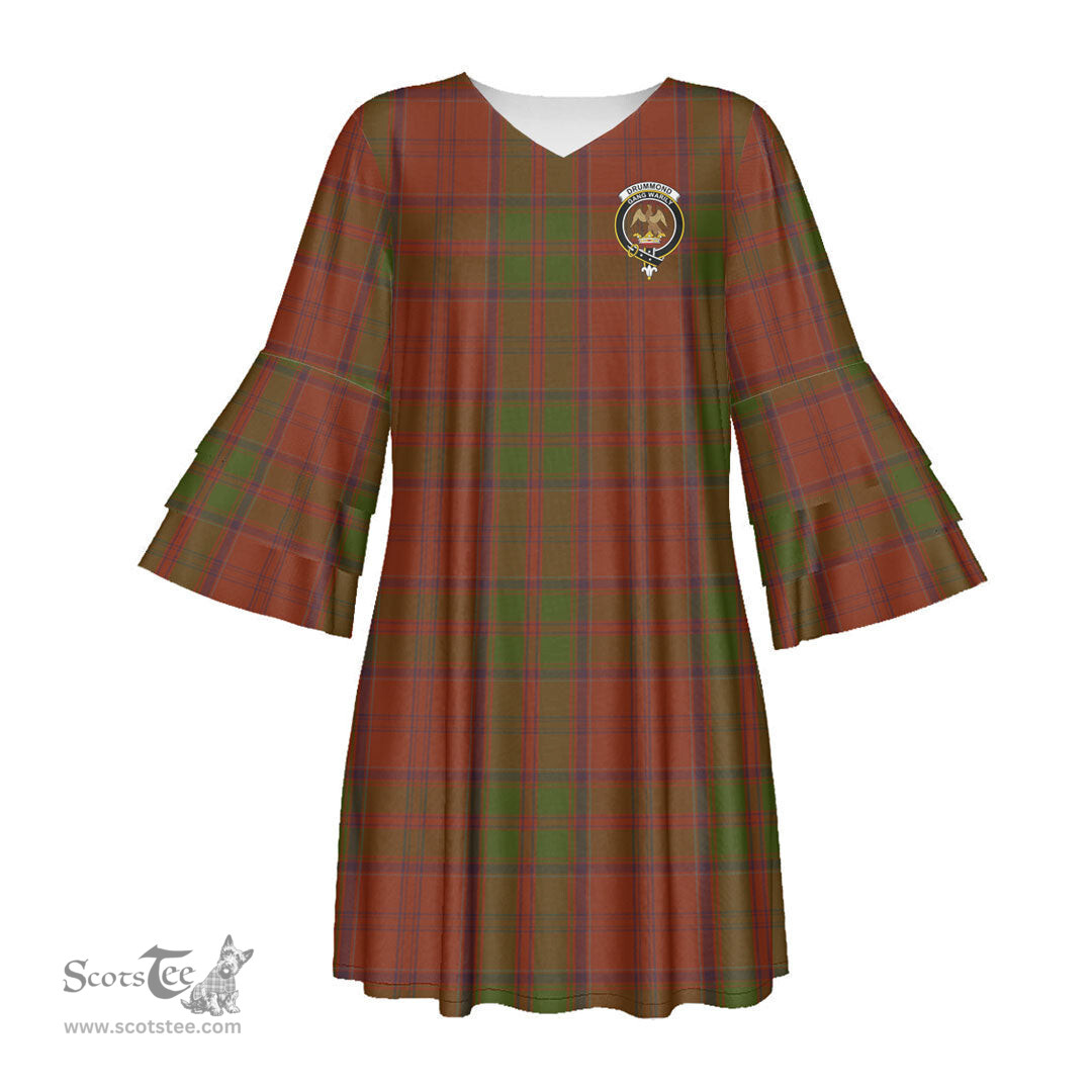 Scottish Drummond Clan Clan Tartan Crest Womens Stacked Ruffle Sleeve Tartan Dress