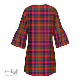 Scottish Gow Modern Clan Tartan Crest Womens Stacked Ruffle Sleeve Tartan Dress