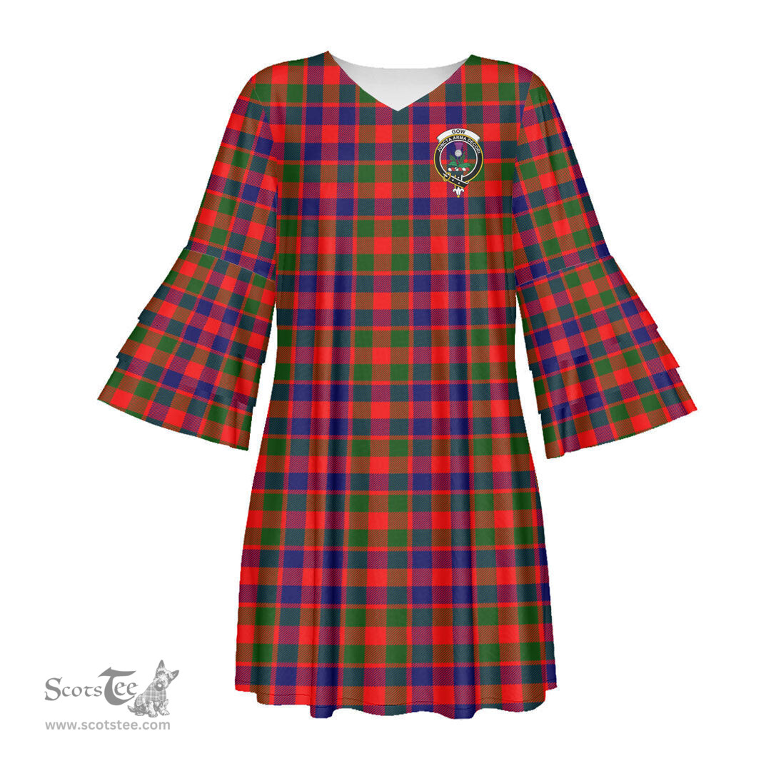 Scottish Gow Modern Clan Tartan Crest Womens Stacked Ruffle Sleeve Tartan Dress