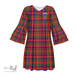 Scottish Gow Modern Clan Tartan Crest Womens Stacked Ruffle Sleeve Tartan Dress