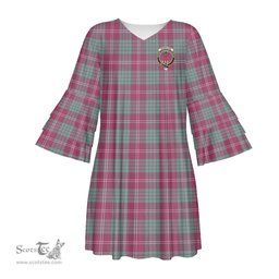 Scottish Crawford Ancient Clan Tartan Crest Womens Stacked Ruffle Sleeve Tartan Dress