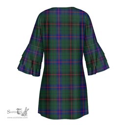 Scottish Davidson Modern Tartan Womens Stacked Ruffle Sleeve Tartan Dress