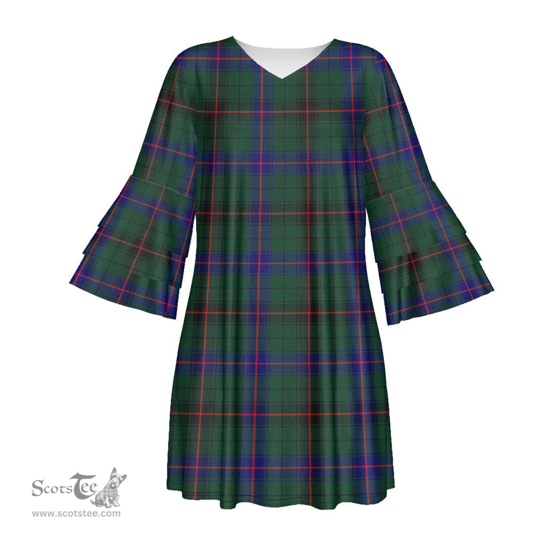 Scottish Davidson Modern Tartan Womens Stacked Ruffle Sleeve Tartan Dress