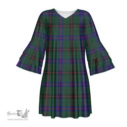 Scottish Davidson Modern Tartan Womens Stacked Ruffle Sleeve Tartan Dress