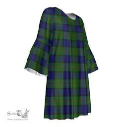 Scottish Dundas Modern Tartan Womens Stacked Ruffle Sleeve Tartan Dress